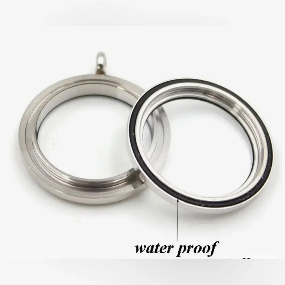 Round Silver tone Twist Screw Stainless Steel Floating Locket Pendant. - Picture 4 of 4